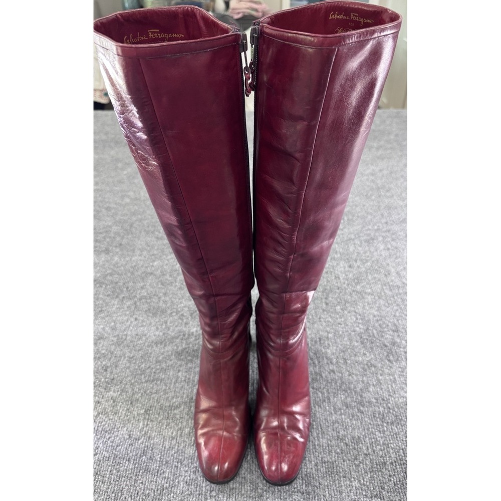 Vtg  70S Salvador Ferragamo Burgundy Leather Tall Boots Saks Fifth Ave Sz  9N